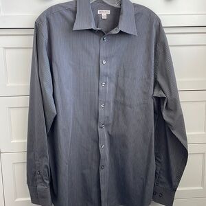 Merona Men’s Charcoal w/ White Pin Stripe Long Sleeve Button Up Dress Shirt - L